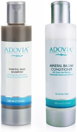 Adovia Hair Care Duo Kit - Dead Sea Mud Shampoo & Dead Sea Salt Conditioner for Healthy, Hydrated Hair - Deeply Nourishing & Hydrating Shampoo & Deep Conditioning Hair Conditioner with Dead Sea Salt