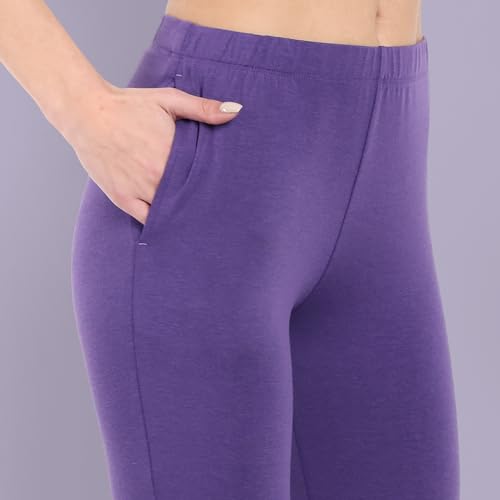 Image of ONE SKY Women Full Length Leggings | Cotton Modal Spandex Blend | High Waist Stretchable & Bio-Washed Fabric | Colour-Lock Technology | Comfortable Leggings for Women