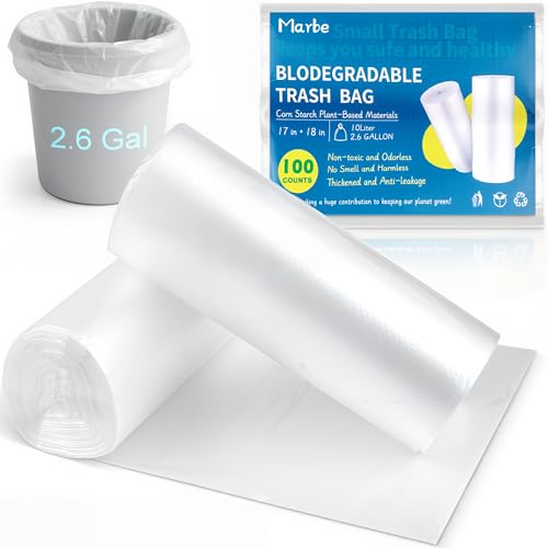 Clear Trash Bags - 100 Clear 2.6 Gallon Small Garbage Bags Strong Leakage-Free Unscented Thick for Bathroom Office Kitchen Small Trash Can