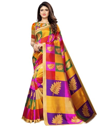 Image of SIRIL Women's Printed Silk Saree with Zari Border & Tassels