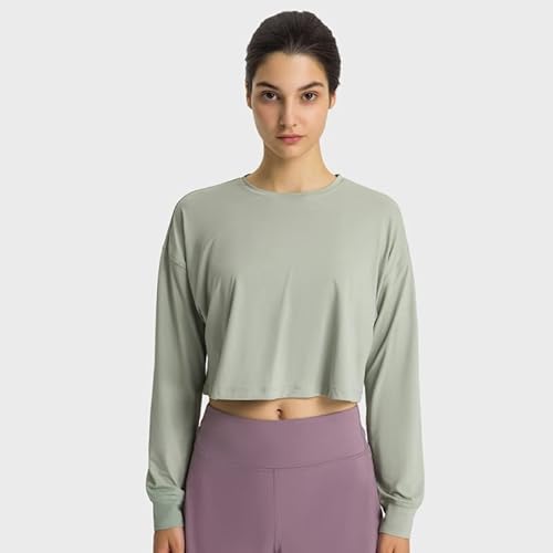 Micoson Long Sleeve Workout Tops For Women Cropped Sweatshirts Upf 50+ Uv Sun Protection Quick Dry Yoga Shirts Gray Green Xl #TOP1