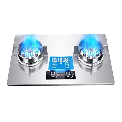 THEGA Cocina De Gas De 7,2 KW - Placa De Gas para Camping De 2 Quemadores, Encimera Independiente De Acero Inoxidable, Temporizador De 180 Minutos, para Cocina, Jardín, Catering(NG)