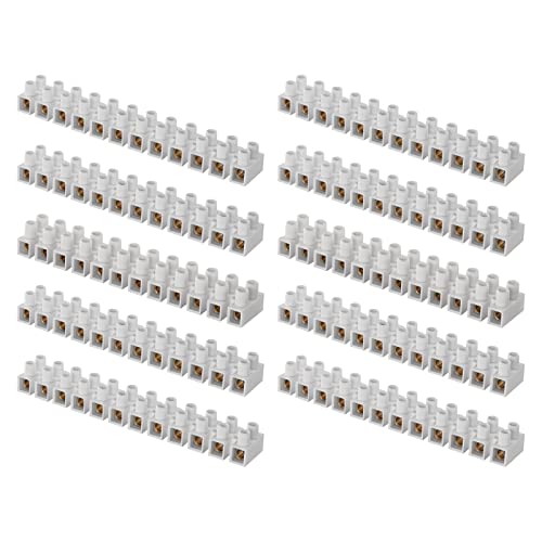 EMOS Confezione da 10 morsetti di collegamento per filo da 2,5 mm² – 16 mm², 10 chiavistelli con 12 pezzi, 450 V ~ 76 A, colore bianco, morsetto con fissaggio a vite, facile da staccare, senza