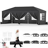 JUMMICO Pavillon 3x6 Wasserdicht Stabil Winterfest Höhe Verstellbar,Faltpavillon mit 6 Seitenwänden,Pavillion UV Schutz 50+,Gartenpavillon Faltzelt für Garten, Innenhof, Camping,Gazebo Grau