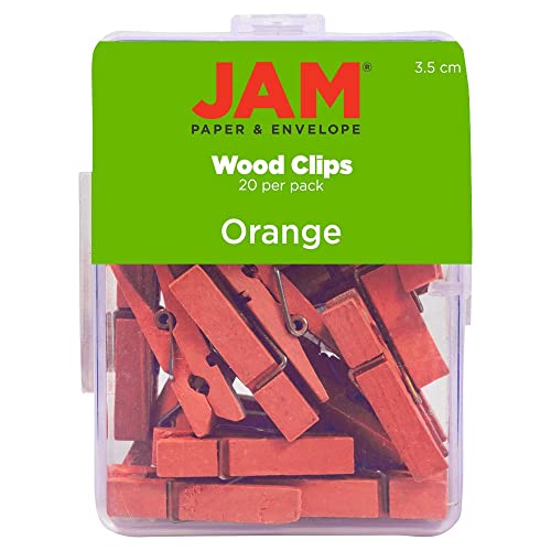 JAM PAPER Pinzas de madera para ropa, tamaño grande, 1 1/2 pulgadas, color naranja, 20 alfileres para ropa