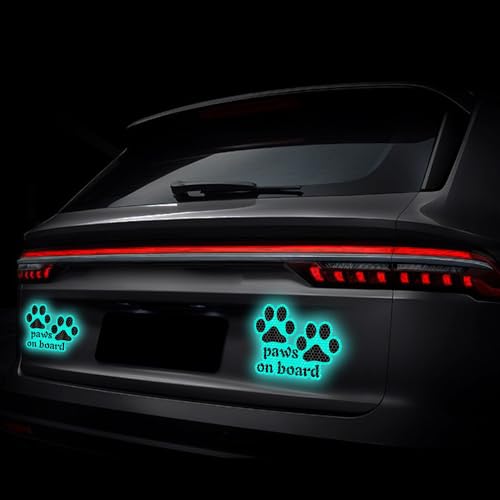 Image of 2pcs Reflective Paw Print Decal Dog Paws on Board Car Window Sticker Safety Warning Sign Stickers Funny Reflective Vinyl Stickers for Car Motorcycles Laptop (Mint Green)