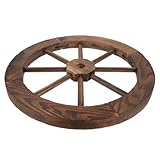 Veemoon Vintage Holzrad Wanddeko 40cm Rustikale Wagenrad Dekoration aus Bruchfestem Holz mit Befestigungsband Wandkunst für Wohnzimmer und Garten