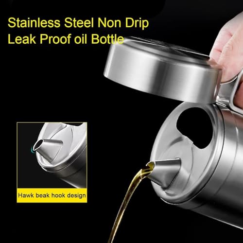 Dispenser per olio d'oliva, in acciaio inox, a prova di perdite, contenitore per olio, aceto, salsa di soia con coperchio, 1000 ml