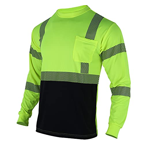 VENDACE Safety Reflective High Visibility Long Sleeve Shirts ANSI Class 3 Hi Vis Construction Work T Shirts for Men(Yellow,L)