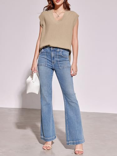 Image of Saodimallsu Womens V Neck Sweater Vest Oversized Ribbed Knit Sleeveless Casual Loose Fit Pullover Tank Top