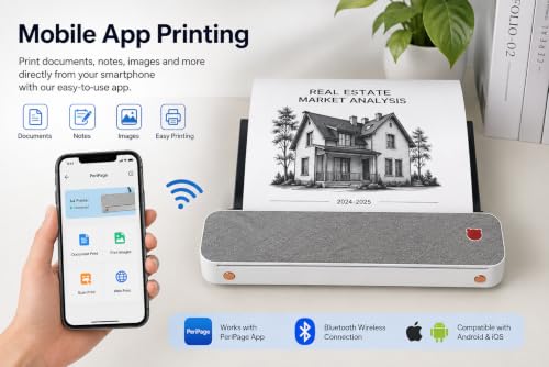 Image of A4 Wireless Mini Thermal Printer, Inkless Portable Printer with 203 DPI, Bluetooth & USB Connectivity, for Students Office Home Business Invoices Receipts Documents Travel