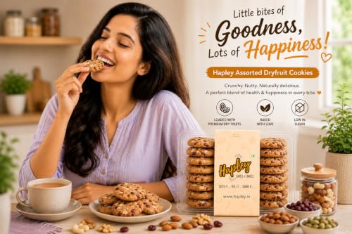 Image of Hapley Assorted Dry Fruit Cookies 300g, No Palm Oil, Wholesome Crunchy Cookies with Real Dry Fruit Goodness