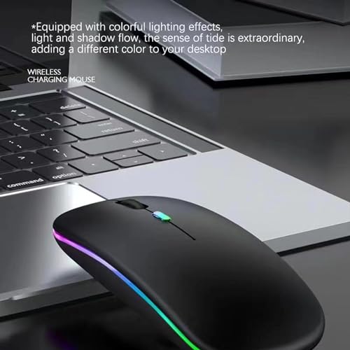 Wireless Bluetooth Mouse,LED Dual Mode Rechargeable Silent Slim Laptop Mouse,Portable(BT5.2+USB Receiver) Dual Mode Computer Mice,for Laptop,Desktop Computer,ipad Tablet,Phone,TV (Black) - Image 6