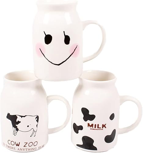 Miniatura 3 de ZaH Botella de leche de cerámica de 8 onzas para la mañana, tazas para el hogar, oficina, escuela, restaurante, club, fiesta, taza de leche, taza de