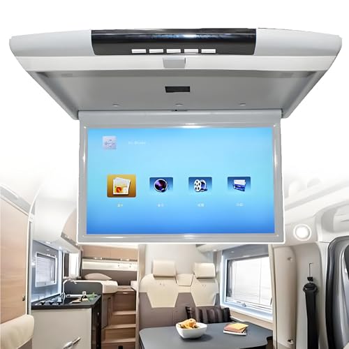 Zocxielr 17.3 Inch Car Monitor HD LCD Screen,Mp5 Video Player Car Roof Mount Display Multimedia Ceiling TV Mirror Link Fm Ir Speaker Black (Grey)