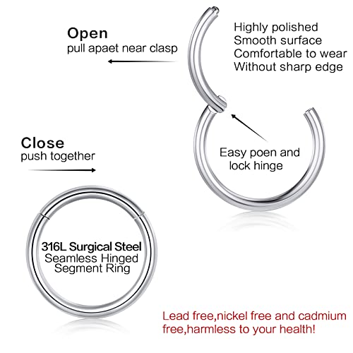 Zuopoeki 2 Pcs Nose Rings Hoops 316L Surgical Steel 14G 16G 18G 20G Septum Rings Helix Conch Hoop Gold Silver Black Body Piercing Jewelry For Women Men #TOP1