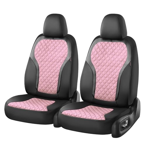 Image of Coverado Seat Covers Front Seats, 2-Pack Luxury Diamond Leather Car Seat Cover, Sports Carbon Fiber Design Waterproof Car Seat Protector, Black Pink Automotive Seat Covers Universal Fit Most Cars