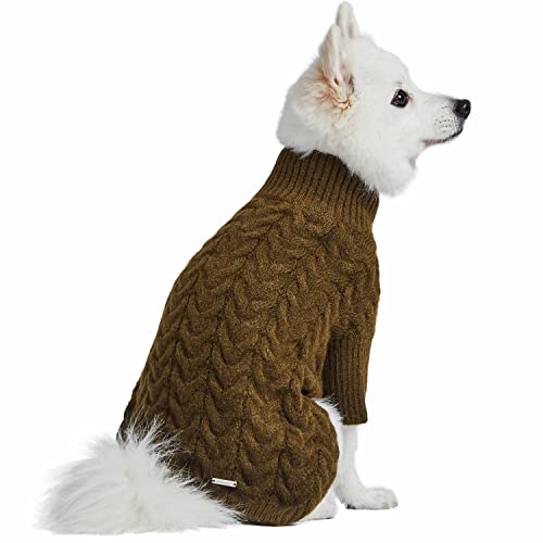 Blueberry Pet Classic Fuzzy Textured Knit Pullover Turtle-Neck Dog Sweater In Dark Olive, Back Length 12", Pack Of 1 Clothes For Dogs #TOP2