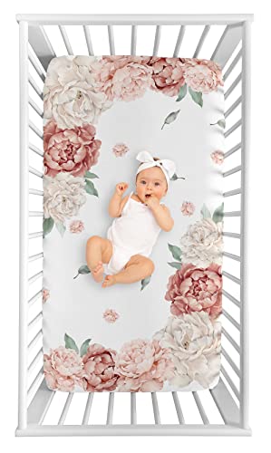 Image of Sweet Jojo Designs Fitted Baby Crib Sheets (Boho Pink Floral) for Girls, Infant Nursery, Toddler Room - Standard Size (Photo Op, Blush Rose, Bohemian, Vintage, Watercolor, Shabby Chic, Farmhouse)