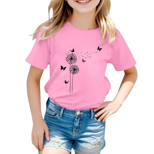 Toddler Girls Dandelion Butterfly Graphic Tee | Cotton Short Sleeve Crew Neck Summer Casual T-Shirt Cozy Kids Clothes