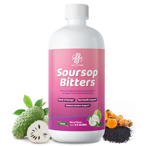 Soursop Bitters Liquid-Pure 20 Herb Guanabana Tea for Digestive Health,Gut Detox & Cleanse,Antioxidant,Immune Support with Black Seed,Moringa,Turmeric&Ashwagandha, 98% High Absorption,Non-GM