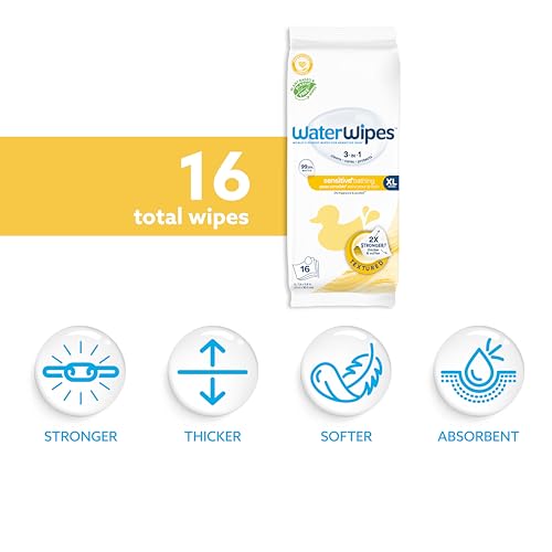 Image of WaterWipes Sensitive+ Bathing Wipes,3-In-1 Cleans,Cares,Protects,99.9% Water,Unscented & Hypoallergenic,16 Count (Pack of 12)