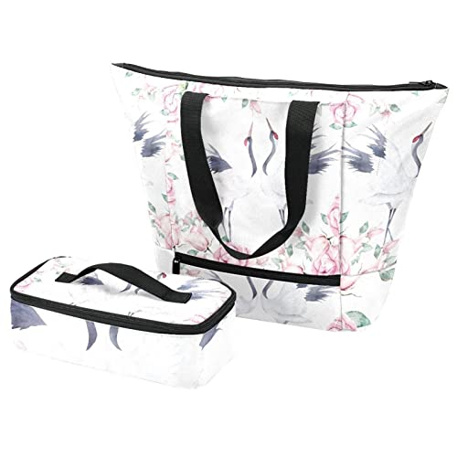 Sac fourre-tout isotherme rose et grue avec boîte à déjeuner pour le bureau