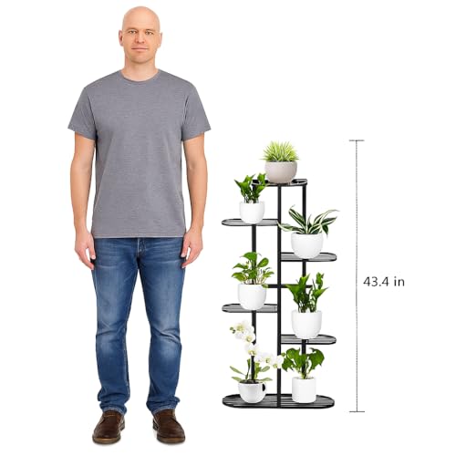 Image of Multi-Tiered Plant Stand for Balcony & Living Room | 6 Tier 7 Pot Holder Metal Planter Stand | Indoor Outdoor Flower Pot Rack | Decorative Iron Plant Stand for Home Garden & Balcony Decor (Black)