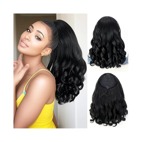 Extensiones de cola de caballo con ondas sueltas y textura esponjosa de 16 pulgadas