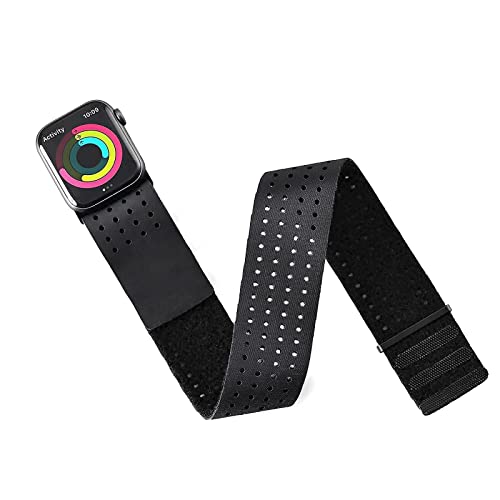 Tefeca Black Mesh Lycra Breathable Sport Loop Armband/Ankle Band Compatible with Apple Watch Ultra/Ultra2 49mm, Series 10 46mm, Series 9/8/7 45mm,SE2/SE/6/5/4 44mm(M/L for 42mm/41mm/40mm)