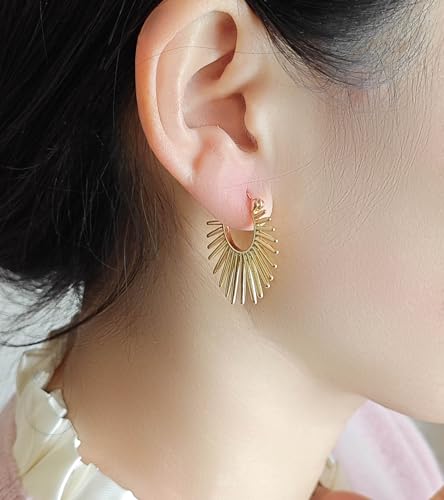 Sunburst-Style Hinged Hoop Earrings Trendy Statement Chunky Textured Huggie Earrings2