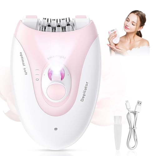 Epilator for Women, Cordless Rechargeable Hair Removal Device, with LED Light & 2 Speeds, Electric Trimmer Tweezer for Face Legs Arms Underarm Armpit Bikini
