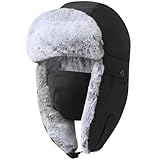 GADIEMKENSD Trapper Hat Winter Hats Face Masks Hunting Ushanka Windproof Chin Strap Warm Trooper Aviator Caps with Ear Flap Russian Skating Skiing Or Daily Use for Men and Women Black