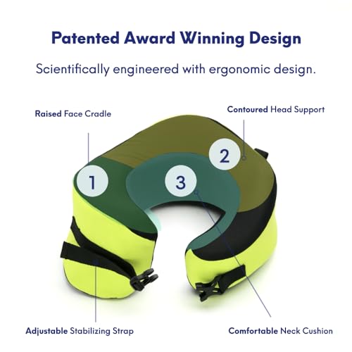 Image of C CUSHION LAB Travel Pillow, Award-Winning Patented Ergonomic Design for Chin & Neck Support Memory Foam Neck Pillow, Compact Airplane Pillow for Traveling, Flight, Car (Spark, Large)