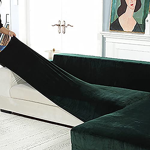 Housse de canapé d'angle en velours extensible | Lot de 2 pièces antidérapantes