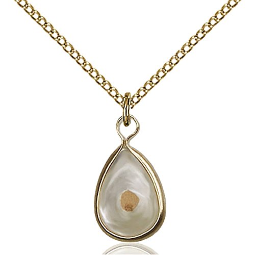 Gold Filled Mustard Seed Pendant 5/8 x 3/8 inches with Gold Filled Lite Curb Chain