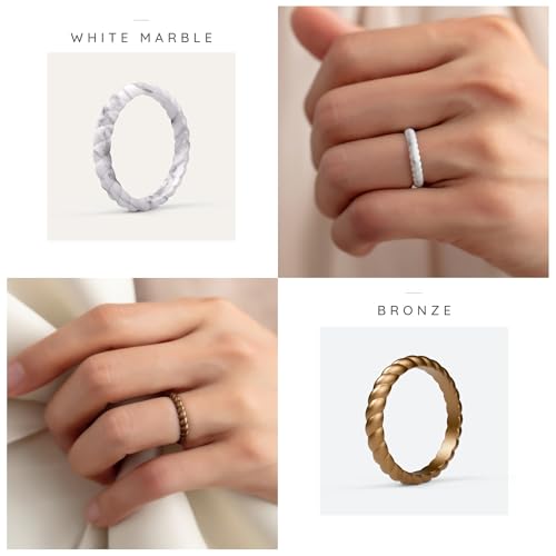 ThunderFit Womens Thin Swivel Silicone Wedding Bands, Stackable Rubber Engagement Rings 2.5mm Wide 2mm Thick - 1/4/8/10/12 Variety Multipack4