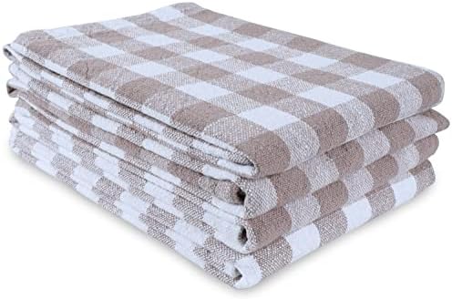 AMOUR INFINI Buffalo Plaid Washed Dish Towels | 4 Pack | 28 x 20 Inch, Over Sized | Multi-use Kitchen Towels |100% Ring Spun Slub Cotton | Highly Absorbent Bar Towels & Tea Towels | Beige