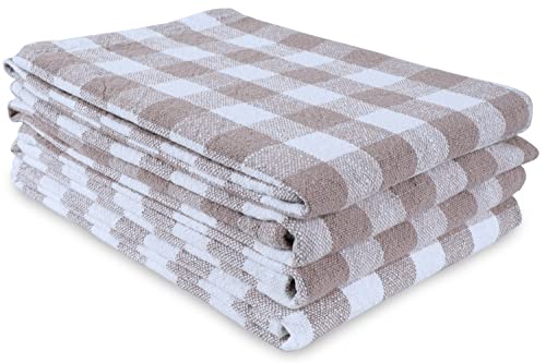 Amour Infini Buffalo Plaid Washed Dish Towels | 4 Pack | 28 X 20 Inch, Over Sized | Multi-Use Kitchen Towels |100% Ring Spun Slub Cotton | Highly Absorbent Bar Towels & Tea Towels | Beige #TOP3