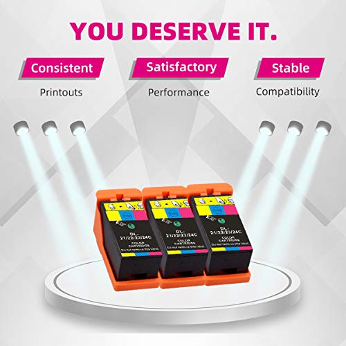 Intactech 3-Pack Y499D Color Replacement For Dell V515W, V715W, V313W Ink Cartridges Compatible With Dell Series 21 22 23 24 Work For Dell V313, V313W, V515W, V715W, P513W, P713W Printer #TOP1