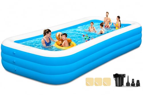 Large Inflatable Pool with Pump, 130" x 72" x 22" Oversized Thickened Blow Up Pools for Adults, Family Swimming Pool for Backyard, Outdoor, and Summer