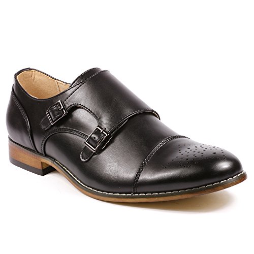 Metrocharm MC100 Men's Perforated Cap Toe Double Monk Strap Dress Shoes