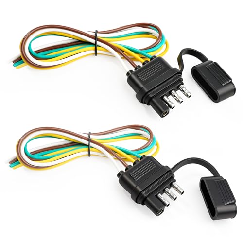 Ekrnlyi 4 Pin Trailer Connector (2 Pack), 25 Inch 16 AWG 4 Way Male Trailer Light Plug with Dust Cover, Trailer Side Replacement Connector 4 Wire Pure Copper Trailer Wiring Harness Extension