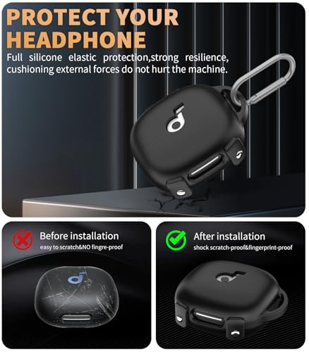 Image of for[Newest Secure Lock] Soundcore Sport X20 Case Cover, Soft Silicone Protective Scratch Resistant Logo Visible Design Cover for Soundcore Sport X20 by Anker Charging Case with Carabiner-Black