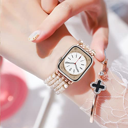 Image of MOFREE Beaded Bracelet Compatible for Apple Watch Band 38mm /40mm /41mm /42mm(Series 10) Women,Fashion Handmade Beads Elastic Stretch Strap for iWatch Series 10 /9 /8 /7 /SE /6 /5 /4 /3 /2 /1