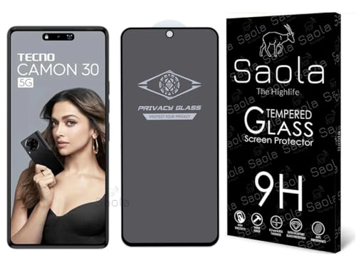 Image of Saola Ultra Privacy Tempered Glass For Tecno Camon 30 5G (PACK OF 1) with Free Installation Kit. Full screen Coverage. Free Replacement If Received Damaged - 6.78 inch
