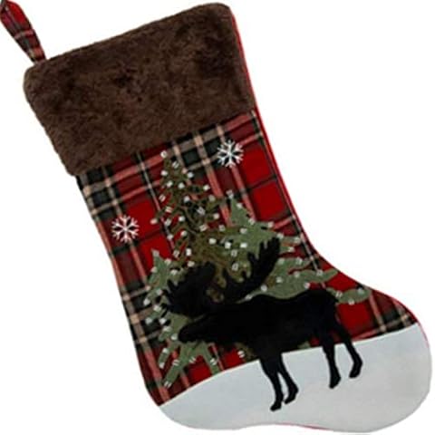 TopNotch Outlet Christmas Stocking - Moose Christmas Stockings - Add Some Cheer with a Fun and Large Festive Plaid 20" Holiday Stocking Faux Fur Cuff - Hanging Christmas Decor Cover