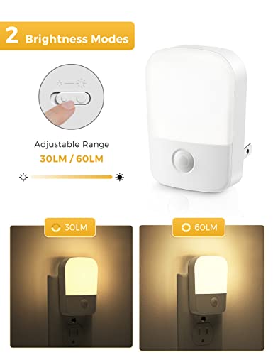 2 Pack Night Lights Plug Into Wall, Lohas Plug In Night Light With Dusk To Dawn Sensor, Brightness Adjustable 30/60Lm, Soft Warm White Nightlights For Kids, Hallway, Bedroom, Kitchen #TOP2