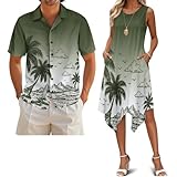 Belidome Hawaiian Matching Couples Outfits Green Tropical His and Her Beach Clothes Palm Tree Crew Neck Dress for Women Spring Sleeveless Dresses Workout Short Sleeve Shirts Men Button Down 2XL