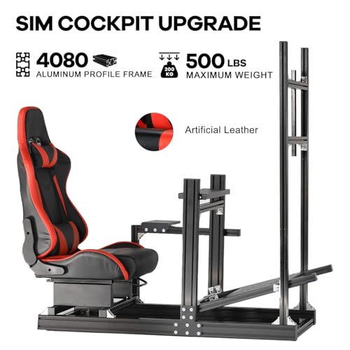 Anman Racing Simulator Cockpit Stand with Monitor Mount & Red Seat Fit for Logitech/Thrustmaster/Fanatec G29 G920 G923 T128 T300,Adjustable Steering Wheel Stand,Not Included Wheel,Pedals & Shifter - Thumbnail 2
